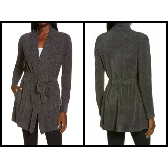💕BAREFOOT DREAMS💕 CozyChic Drape Rib Cardigan Ultra Lite Carbon Gray M NWT - Picture 1 of 14